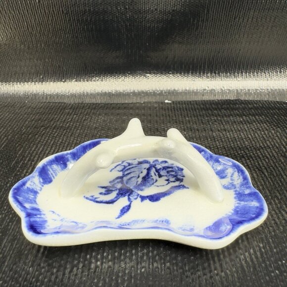 Antique Staffordshire Ironstone Lid Porcelain Flow Blue Rose Made in England VTG - Picture 12 of 13